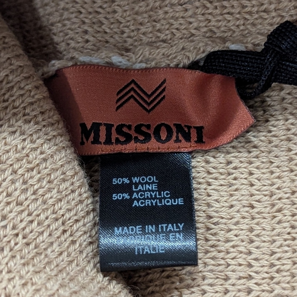 $265 Mens MISSONI Chevron Wool Blend Cuff Knit Beanie Hat Tan/Multi - Picture 3 of 4
